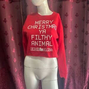 Home Alone Merry Christmas Ya Filthy Animal Cropped Red Sweatshirt Size Large